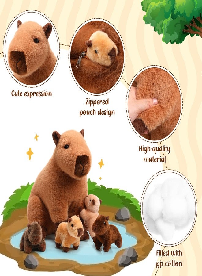 Hollowfly 5 Pcs Capybara Stuffed Animals Capybara Plush Gift for Stuffed Mommy Kids with 4 Cute Babies Inside Soft Plushies for Birthday Party Gifts Operation Christmas(Dark Color,Sitting Style) - Image 3